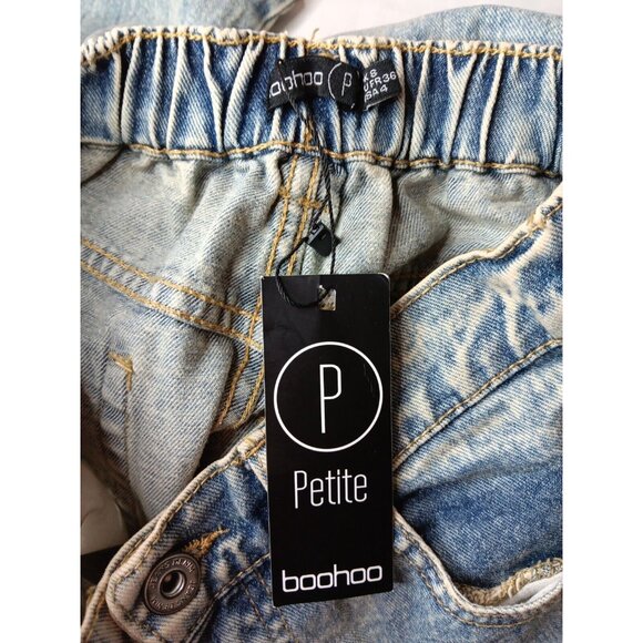 Boohoo Womens Petite 4 Acid Wash Elastic Cuff Jogger Stretchy High Rise Blue NWT - Picture 6 of 7